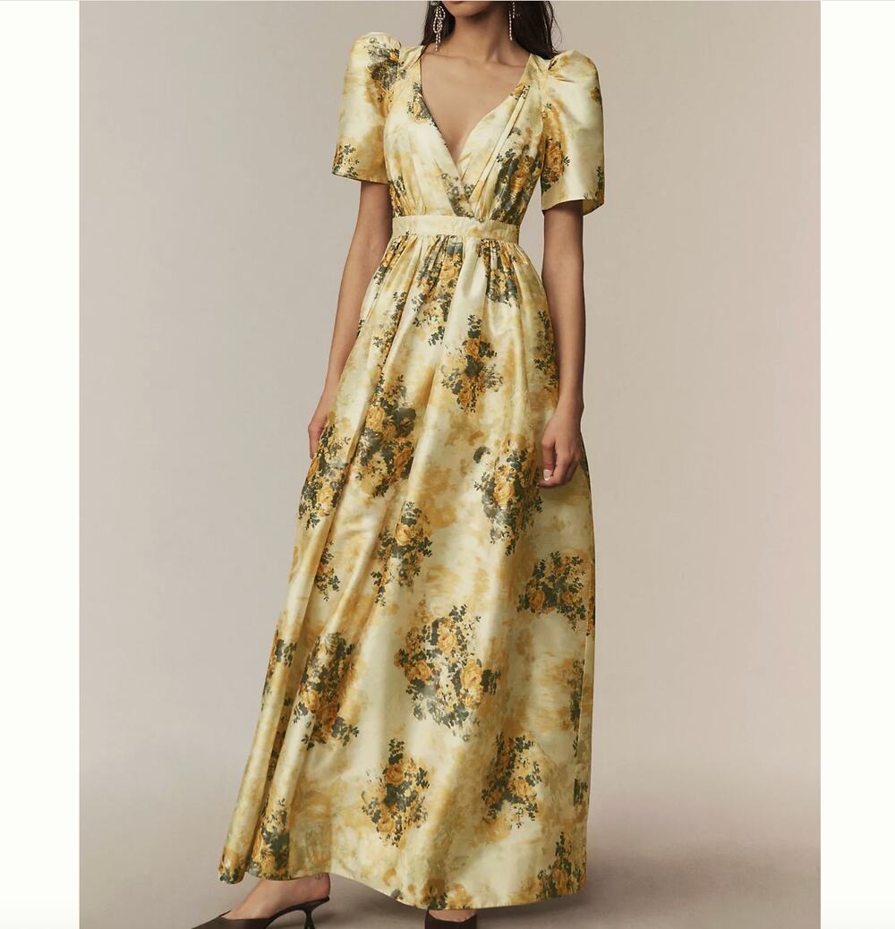 BHLDN Aurora Puff Sleeve Taffeta Maxi Dress Women's Size 8 Formal Gown